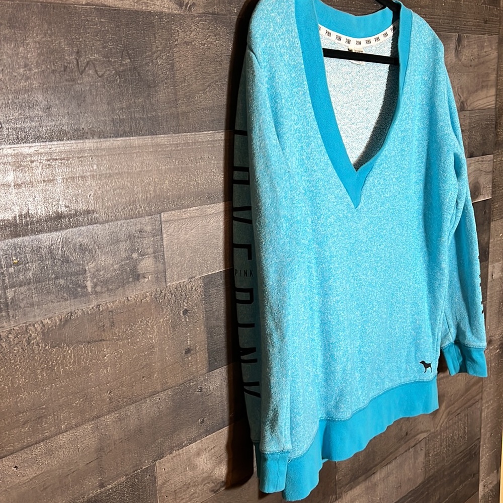 Cozy Blue Over-Sized V-Neck PINK Sweatshirt - Picture 4 of 6